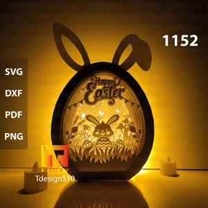 Easter Bunny Egg Paper cutting lamp 3D shadow box Light box template papercut lightbox svg file DIY cricut, 1152
