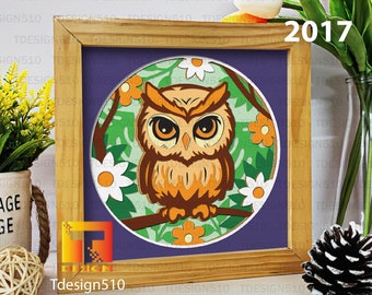 Uggla 3D-skugglåda Pappersklippningsmallar Pappersklippning hantverk svg-fil DIY-present Cricut Silhouette, 2017