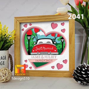 Caja de sombra 3D PERSONALIZABLE Recién casados Amor de boda Aniversario Recorte de papel Papercut svg Cricut Día de San Valentín Día de la mujer Día de la madre 2041