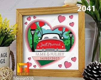 ANPASSBAR Just Married 3D shadow box Hochzeit Liebe Jahrestag Papierschnitt Papercut svg Cricut Valentines Day Womens Mothers Day 2041