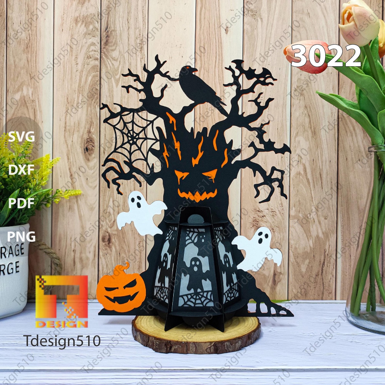 Halloween Spooky Tree Lantern Paper Cutting 3D Shadow Box Light Box ...