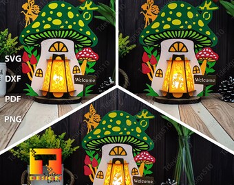 Mushroom House Fairy Tales Lantern Paper cutting lamp 3D shadow box Light box template Papercut lightbox svg file DIY cricut, 3030
