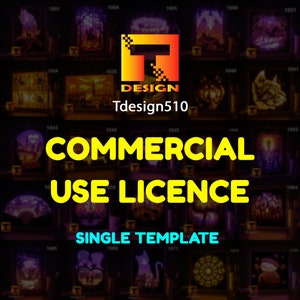May include: A digital image of a commercial use license for a single template. The image is a collage of various designs, with the text "COMMERCIAL USE LICENCE" in yellow letters on a black background. The text "SINGLE TEMPLATE" is in blue letters on a yellow background.