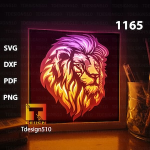 Lion Paper cut light box template, shadow box, 3D papercut lightbox svg file DIY, cutting cricut, 1165