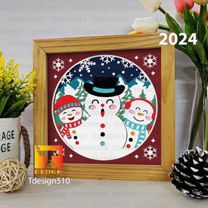 Snowman 3D shadow box Paper cutting templates Papercut crafting svg file DIY gift Cricut Silhouette, 2024