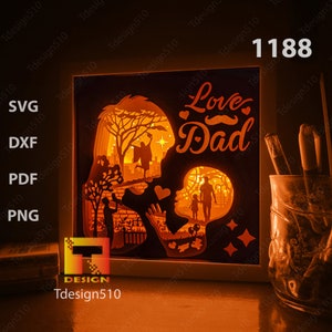 Love Dad Paper cut light box template, shadow box, 3D papercut lightbox svg file DIY, cutting cricut, 1188