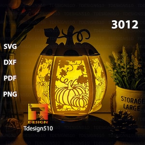 Pumpkin lantern Paper cutting lamp 3D shadow box Light box template Papercut lightbox svg file DIY cricut, 3012