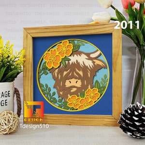 Highland Cow 3D shadow box Paper cutting templates Papercut crafting svg file DIY gift Cricut Silhouette, 2011