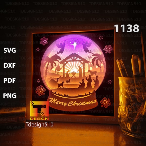 Nativity Scene Snowball Paper cut light box template, shadow box, 3D papercut lightbox svg file DIY, cutting cricut, 1138 Nativity Scene Snowball Paper cut light box template, shadow box, 3D papercut lightbox svg file DIY, cutting cricut, 1138