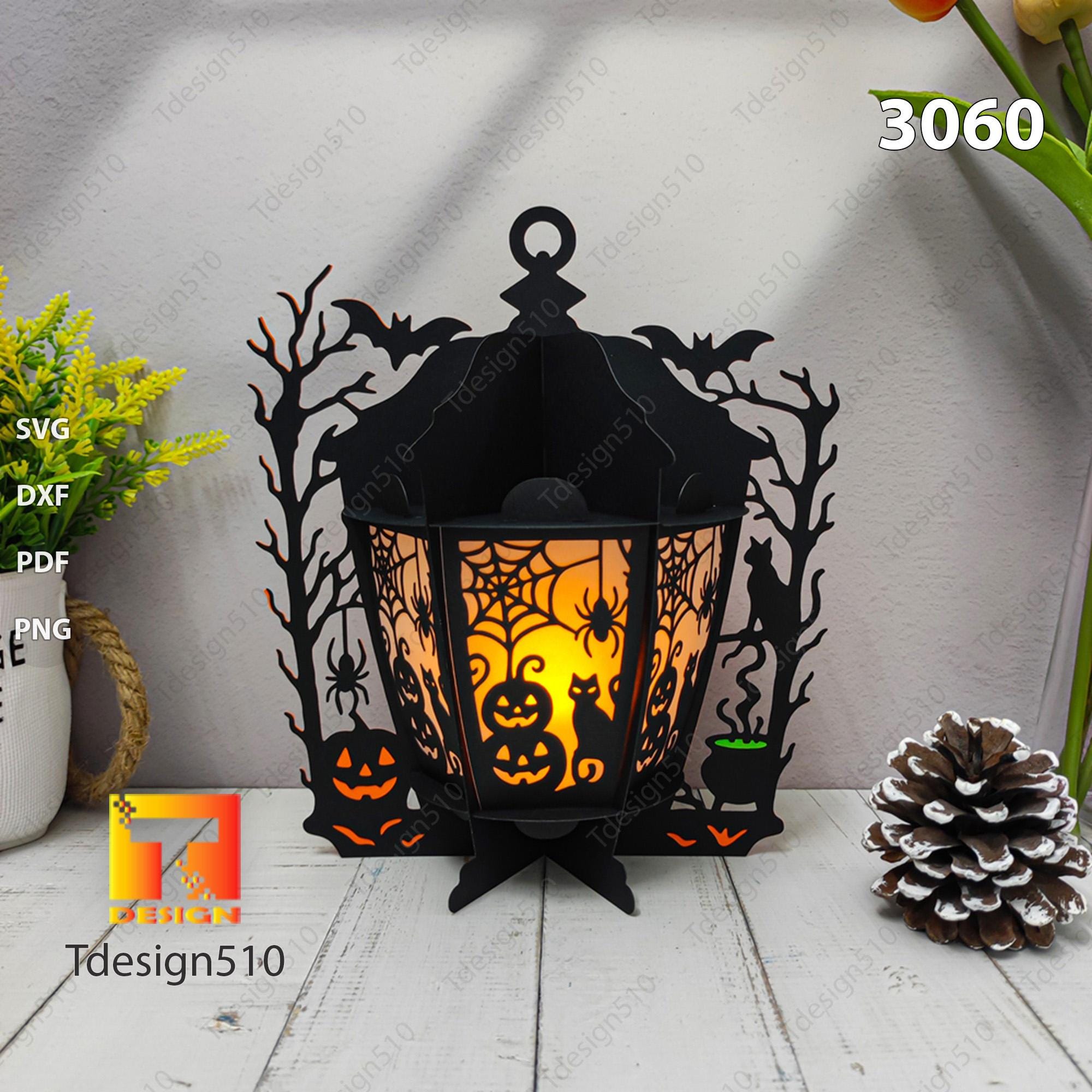 Halloween Lantern Paper Cutting Lamp Spooky Pumpkin Lantern 3D Shadow ...