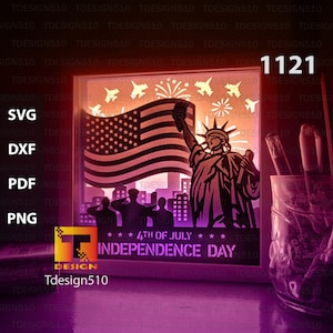 Independence Day Paper cut light box template, shadow box, 3D papercut lightbox svg file DIY, cutting cricut, 1121