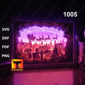 Modello di scatola luminosa in carta tagliata di Natale, scatola delle ombre, file svg di scatola luminosa in carta tagliata 3D fai da te, taglio cricut, 1005