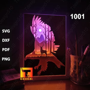 Deer and Eagle Paper cut light box template, shadow box, 3D papercut lightbox svg file DIY, cutting cricut, 1001
