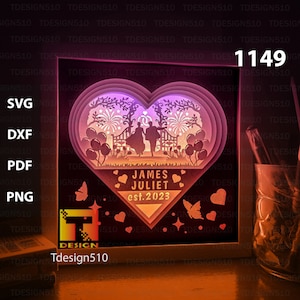 AANPASBARE bruiloft papier knippen lichtbak sjabloon schaduw vak, 3D papercut lightbox svg-bestand DIY, snijden cricut, 1149