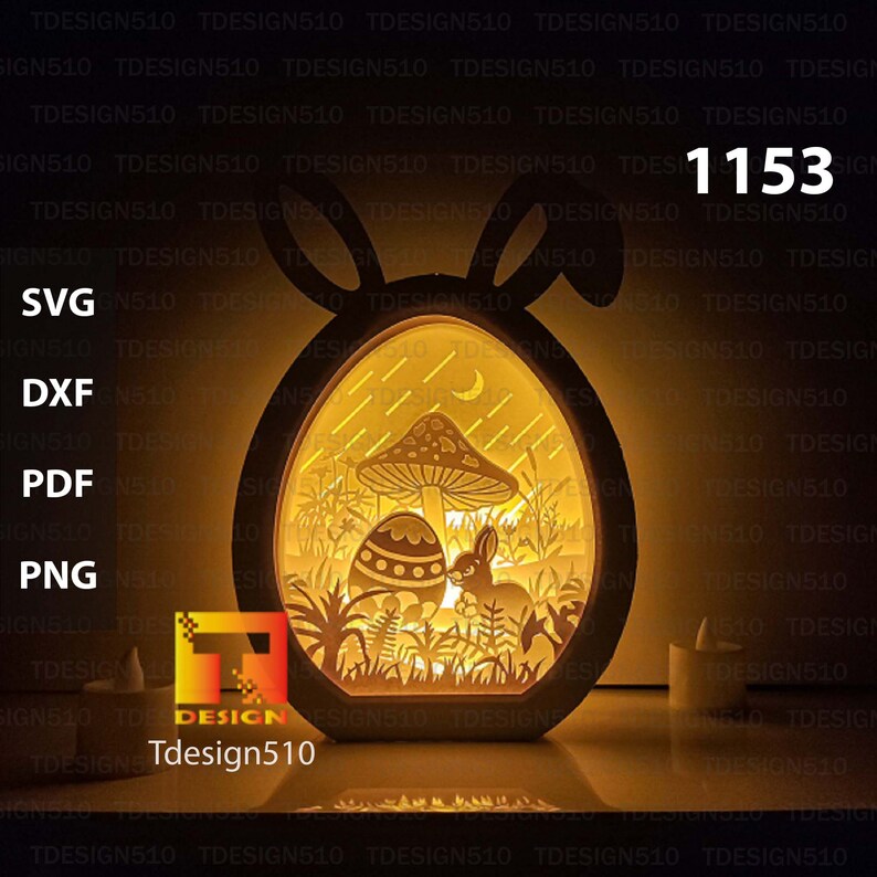 Easter Eggs Bunny Paper Cutting Lamp 3D Shadow Box Light Box Template ...
