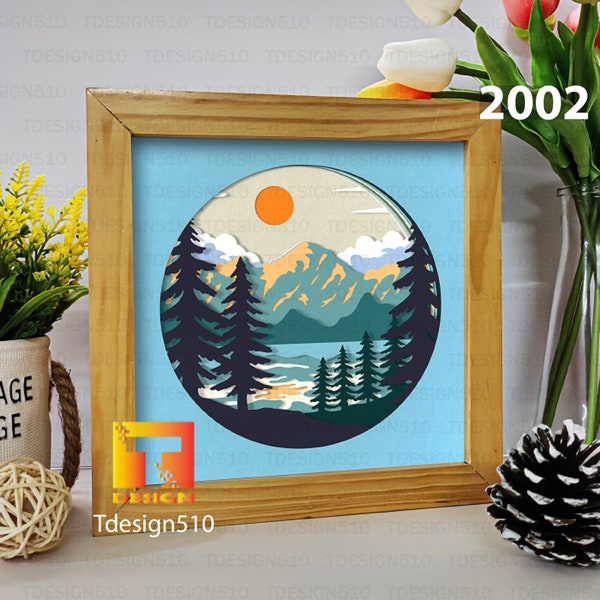 Mountain 3D shadow box Paper cutting templates Papercut crafting svg file DIY gift Cricut Silhouette, 2002 Mountain 3D shadow box Paper cutting templates Papercut crafting svg file DIY gift Cricut Silhouette, 2002