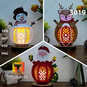Lanterna di Natale Lampada da taglio carta Scatola d'ombra 3D Papercut lightbox file in formato svg cricut Pupazzo di neve di Natale Babbo Natale Renna lanterna, 3019