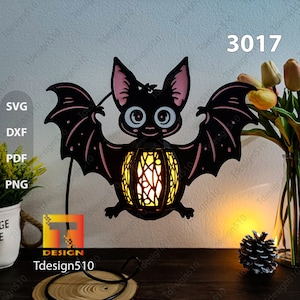 Latarnia nietoperza Lampa do cięcia papieru 3D pudełko cieni Szablon pudełka świetlnego Pudełko świetlne Papercut Plik SVG DIY Cricut, 3017B