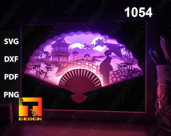 Japan Geisha Paper cut light box template, shadow box, 3D papercut lightbox svg file DIY, cutting cricut, 1054