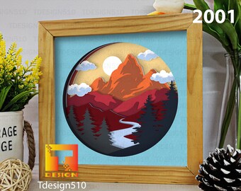 Mountain 3D shadow box Paper cutting templates Papercut crafting svg file DIY gift Cricut Silhouette, 2001