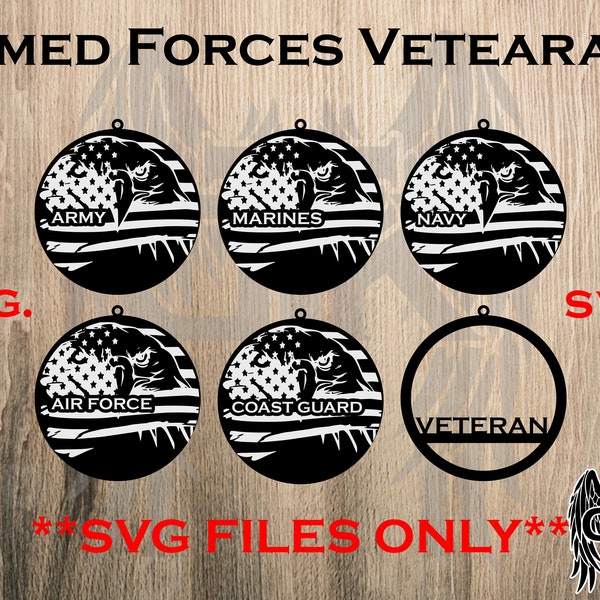 Armed Forces Veterans Christmas Ornaments **SVG FILES ONLY** 2 Layer Laser Ready Files. Army, Navy, Air Force, Marines, Coast Guard