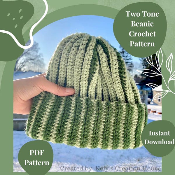 Patrón de gorro de crochet bicolor: Tutorial fácil (Patrón PDF)