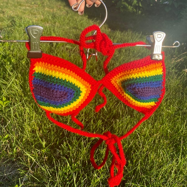 Pride Handmade Crochet Bralette Top, Custom Pride Bralette, Customizable Pride Top, Pride Clothing, Rainbow Top