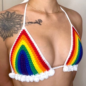 Pride Rainbow Cloud 100% Cotton Crochet Bralette Top, Handmade Bralette Top, Crochet Bralette Top, Crochet Crop Top, LGBTQ, LGBTQ Top