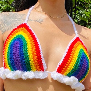 Pride Rainbow Cloud Crochet Bralette Top, Handmade Bralette Top, Crochet Bralette Top, Crochet Crop Top, LGBTQ Clothing, LGBTQ Top