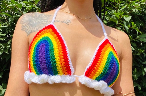 Pride Rainbow Cloud Crochet Bralette Top, Handmade Bralette Top