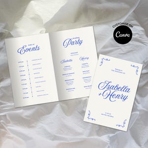 Romantic Vintage Wedding Program Template: Folded Order of Service Booklet, Ceremony Timeline (Canva Editable, Digital Download)
