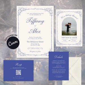 Elegant Wedding Invitation Suite, Editable Canva Template, Wedding Invite Bundle, Baroque, Vintage Aesthetic, Printable, Instant Download