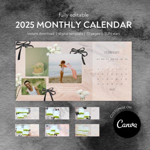 Editable Canva 2025 Monthly Calendar | Photo Calendar | Customisable Digital Template | Instant Download | Romantic, coquette aesthetic