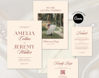 Sjabloon luxe bruiloftsuitnodigingsuite: elegante uitnodigingsbundelset (canva bewerkbaar, digitale download)
