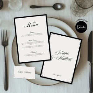 Old Money Wedding Menu and Place Card Template, Dinner Menu, Name Cards, Table Setting, Party, Minimalist, Classic, Elegant, Vintage, Canva