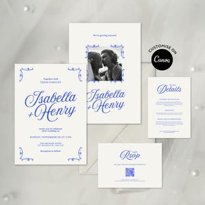 ロマンティックなヴィンテージウェディング招待状テンプレート：気まぐれでエレガントなスクリプト招待状バンドルセット（Canvaで編集可能、デジタルダウンロード）