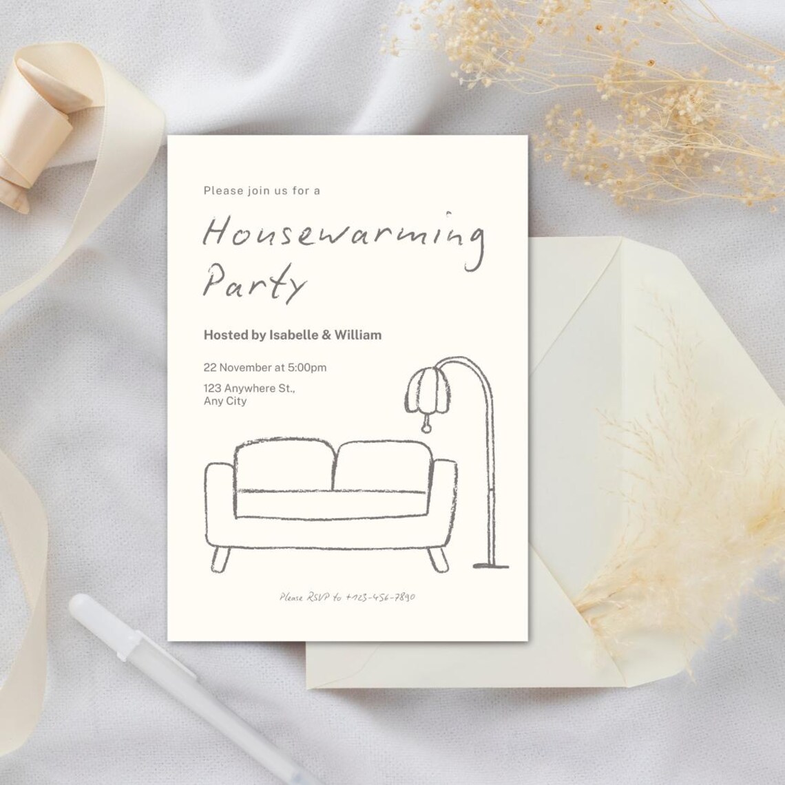 Minimalist Housewarming Party Invitation Template: Hand-drawn Style ...