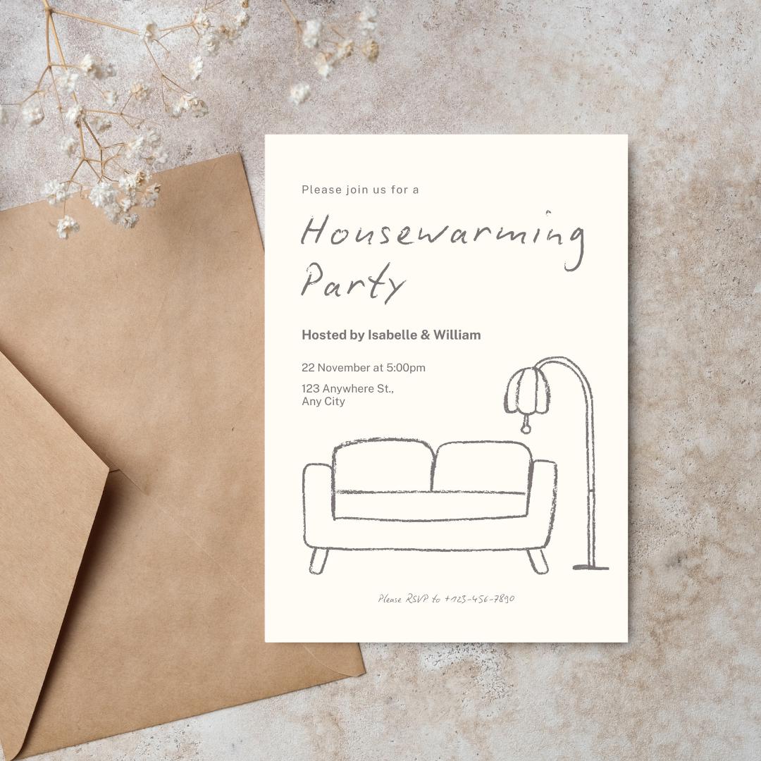 Minimalist Housewarming Party Invitation Template: Hand-drawn Style ...