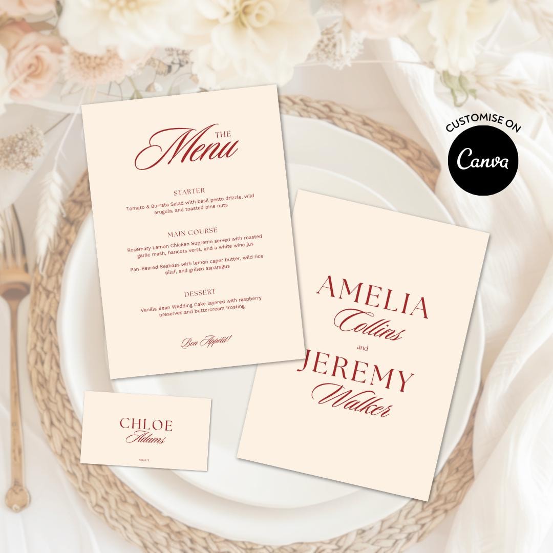 Luxury Wedding Menu & Place Card Template: Elegant Table Setting Bundle ...