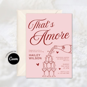 hat&#39;s Amore Bridal Shower Invitation Template: Italian Theme Champagne Tower Dinner Party Invite (Canva Editable, Digital Download)
