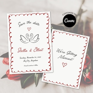 Illustrated Save the Date Invitation Template: Hand-Drawn Wedding Save Our Date Announcement Card (Canva Editable, Digital Download)