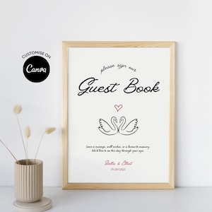 Illustrated Wedding Guest Book Sign Template, Sign Our Guest Book, Wedding Guest Book Signing, Custom Sign, Hand Drawn, Whimsical, Editable