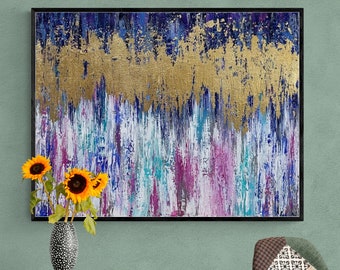 Gold Leaf Abstract Painting: Handmade Canvas Wall Art (14x18 inches)