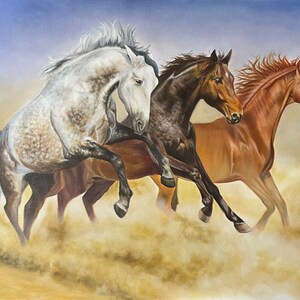 Original Horses Oil Painting  / hand made art / wall art / wall hanging / wall decor