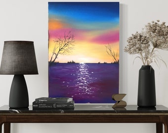Original Beach Sunset Oil Painting: Handmade Home Decor (5x6 inches)