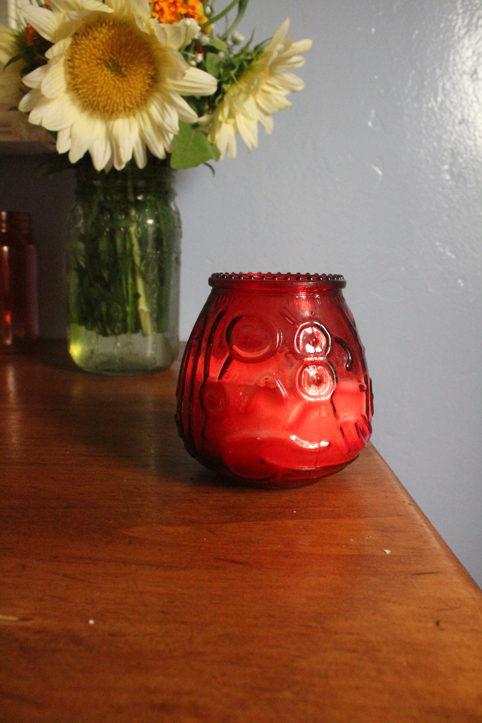 Vintage Red Glass Candles Unscented Etsy
