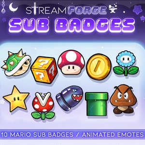 10 Pack Mario Theme Sub Badges | Animated Emotes