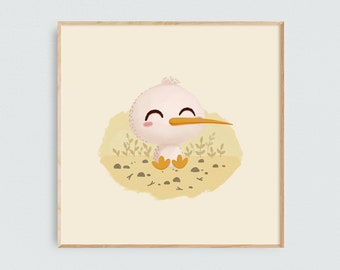 Kiwi Bird Print, Cute Kiwi Bird, Art Print, Wall Decor, Wall Art, Home Decor, Bird Art, New Zealand Gift, NZ Cartoon Kiwi Bird, NZ Art Work