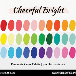 Procreate Color Palette, 30 Colors for Procreate, Color Palette for Procreate, Color Swatches, iPad Color Palette, Cheerful Bright
