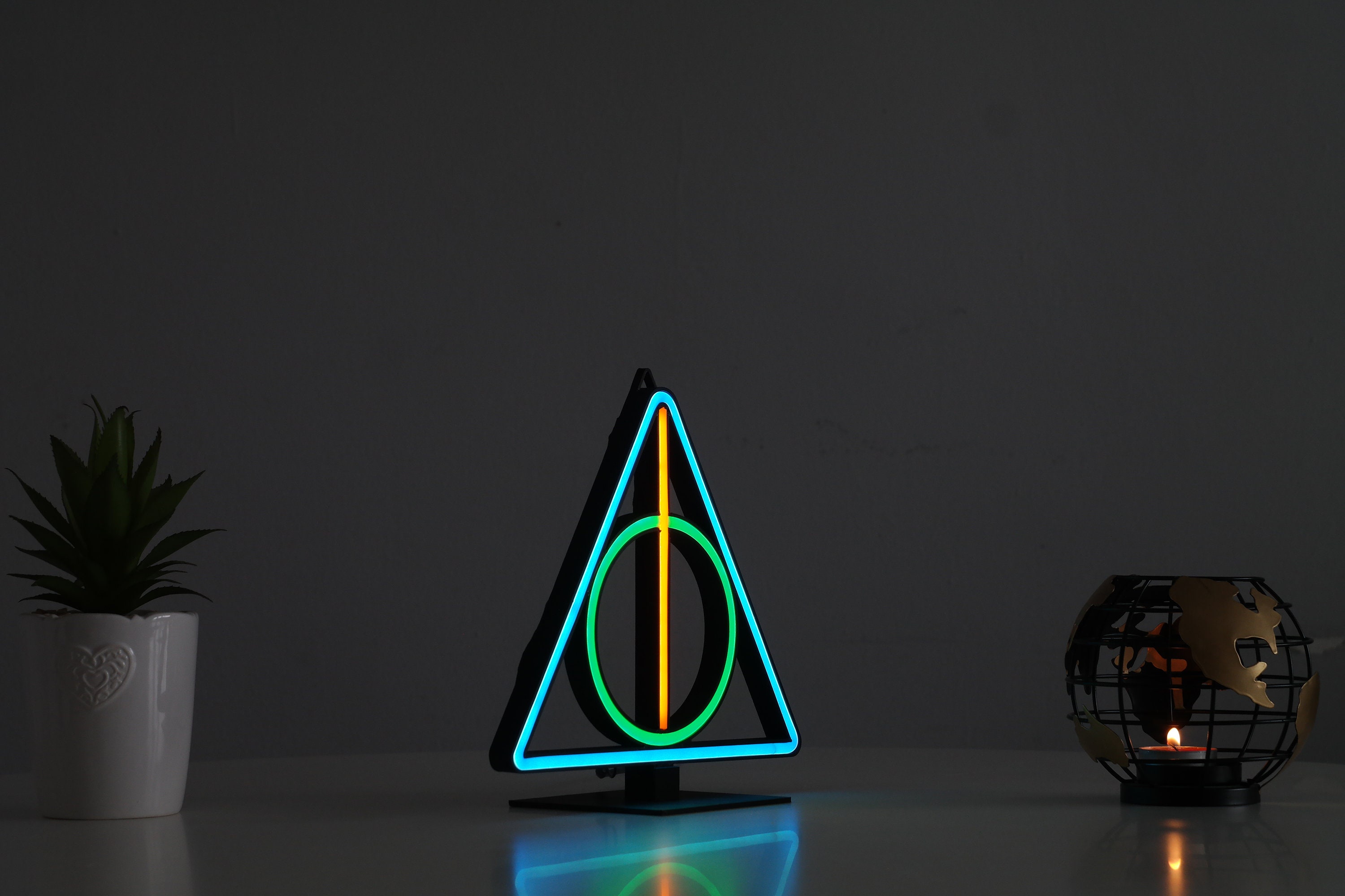 Harry Potter Neon LED Deathly Hallows Lamp HP Light wall decor | Etsy